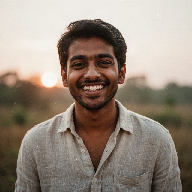 Rohan smiling at sunset